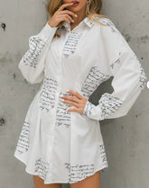 Print shirt dresses with a tight waist - kinko